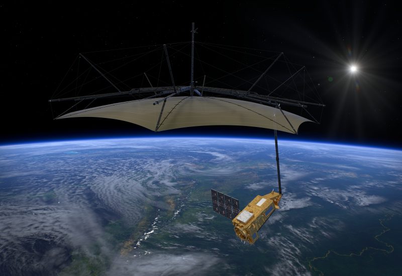 Artist's impression of the Biomass satellite in orbit