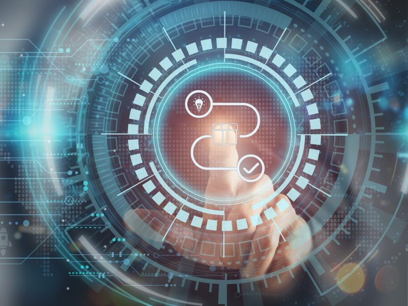 graphic with concentric circles and icons suggesting connections and central data source