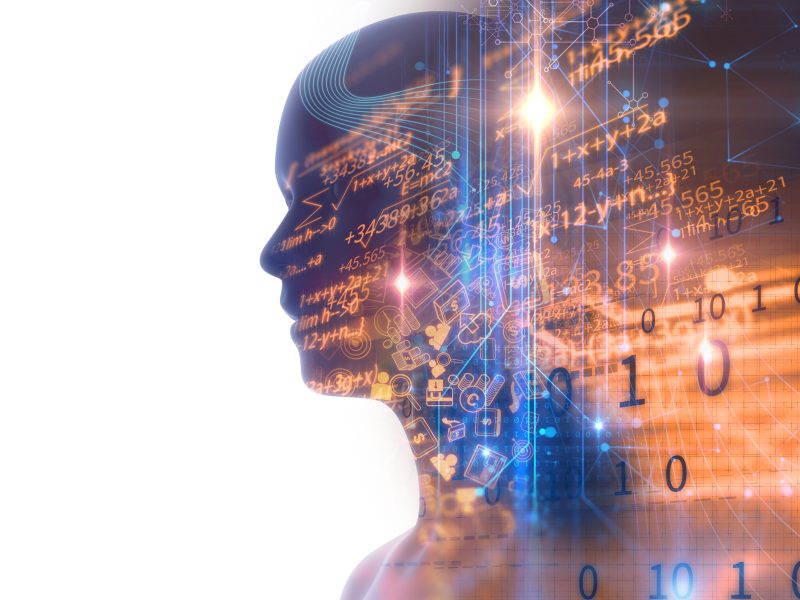 double exposure image of virtual human 3dillustration