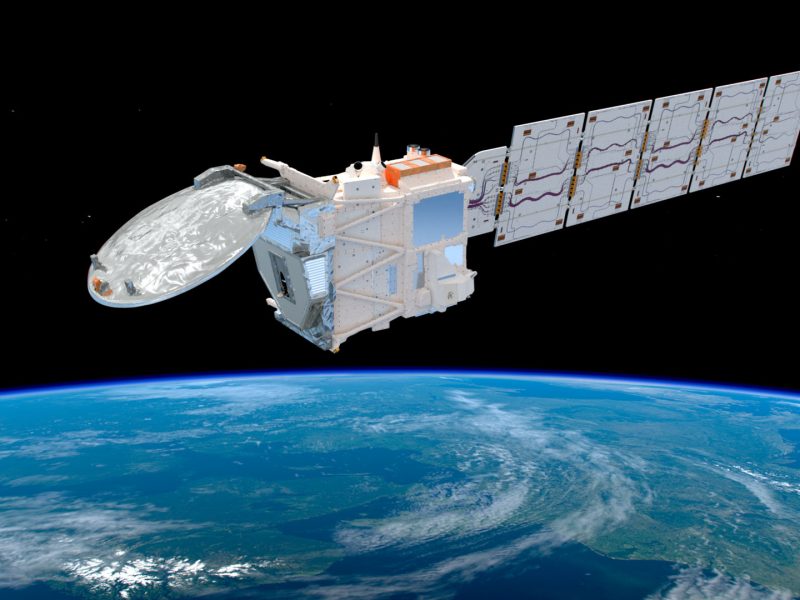 Artist's impression of EarthCARE over Europe (credit: ESA)