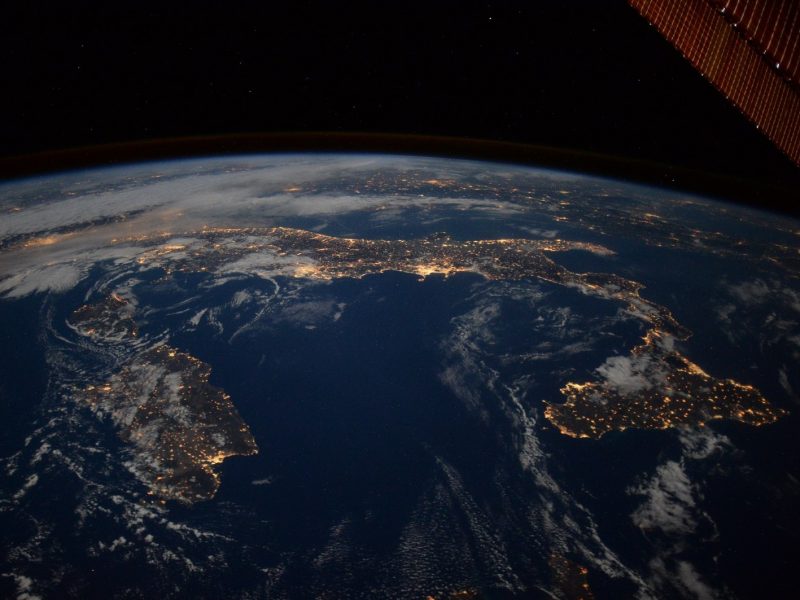 View of Italy from space at night - image copyright ESA
