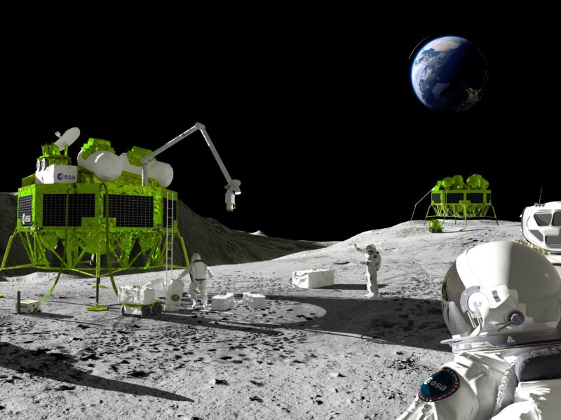 Artist's impression of a Moon surface scenario with astronauts and lander. Image copyright ESA-ATG
