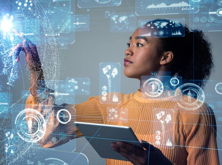 RHEA Group banner image of woman engineer and globe