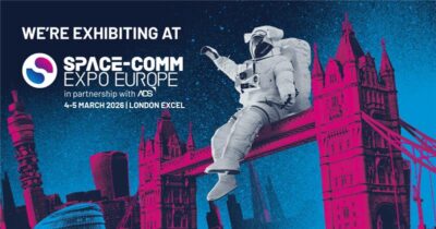 Graphic saying we are exhibiting at Space Comm Expo Europe 2026