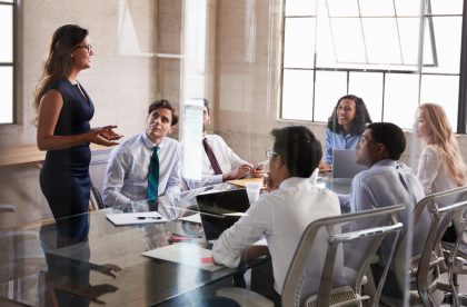 Woman leading team meeting