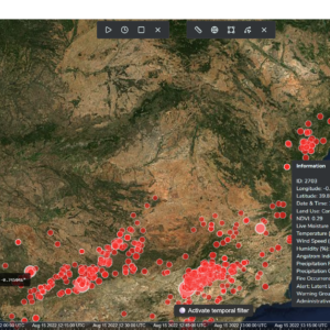 SafePlace demo screenshot showing fire risks in Spain